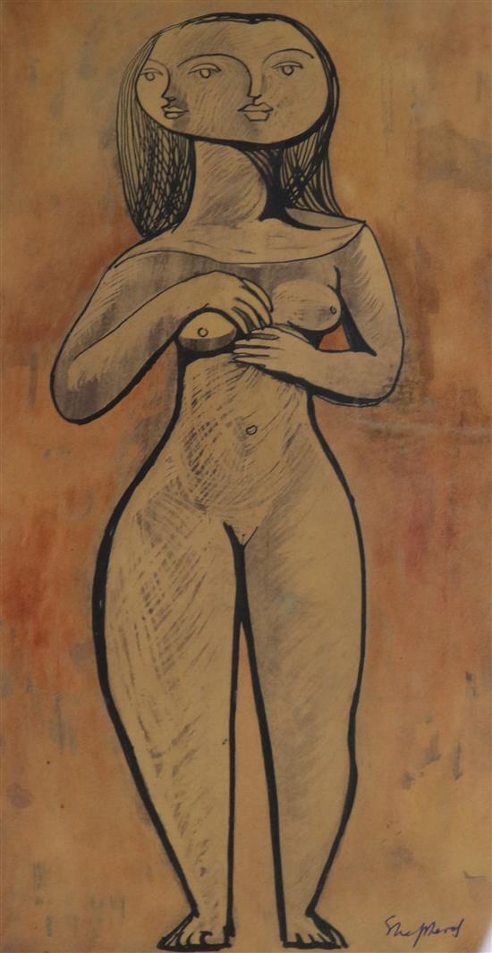 Sidney Horne Shepherd, ink and watercolour, Standing nude woman, signed, 30 x 16cm